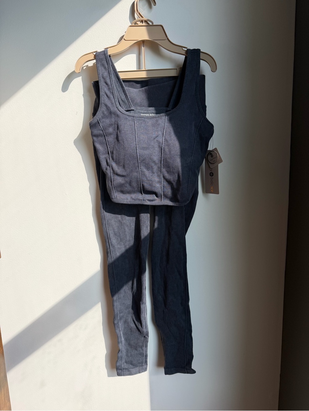 Ribbed Square-Neck Tank & Legging Set in Charcoal